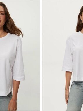 Michael Stars White Relaxed Boxy ¾ Sleeve Tee